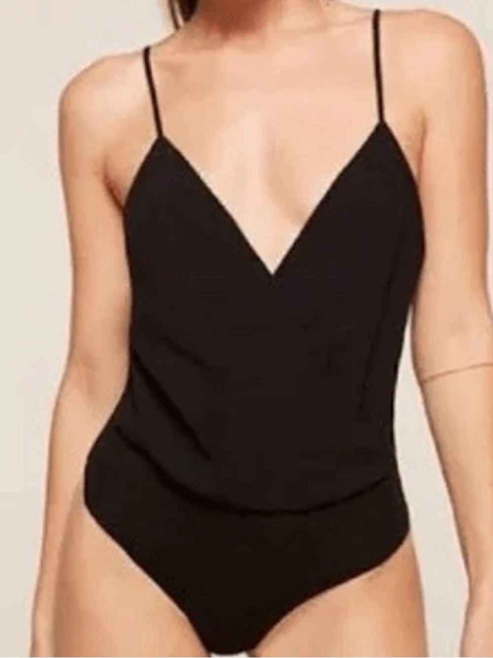REFORMATION Crickett Surplice Black Cami Bodysuit